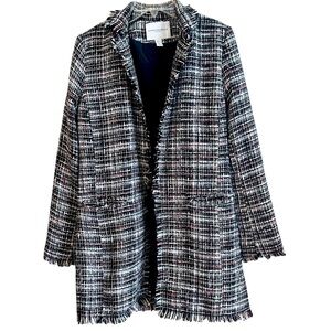 Carolina Belle Montreal Tweed Open Blazer Long Pink Black White sz S